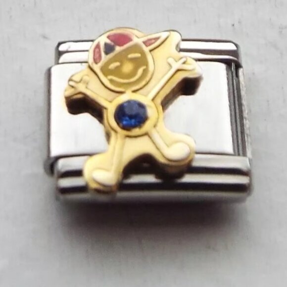 September birthstone happy boy 9mm enamel stainless steel Italian charm link new - Picture 1 of 2